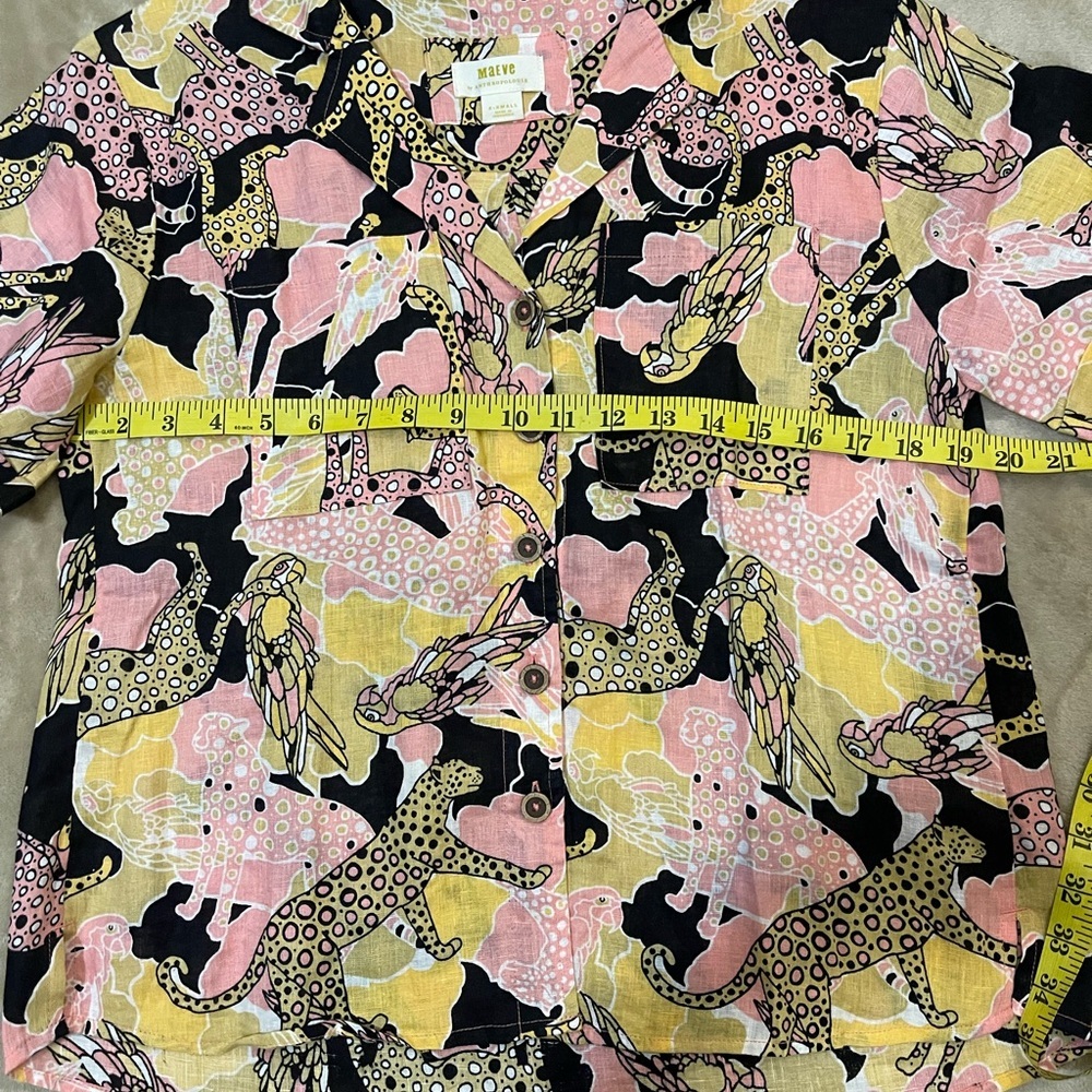 •	Maeve Anthropologie Colorful Abstract Blouse XS Short Sleeve 100% - Picture 14 of 14